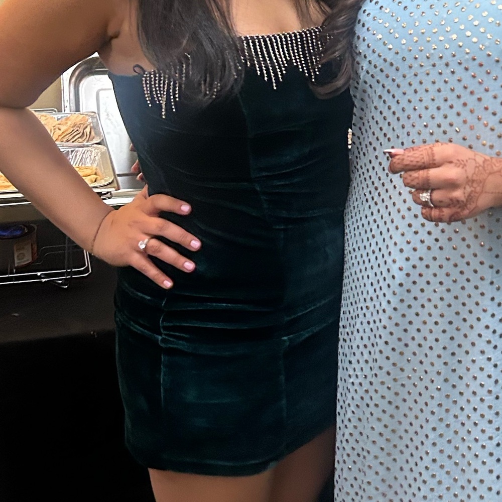 Zara Velvet Mini Dress in Deep Green